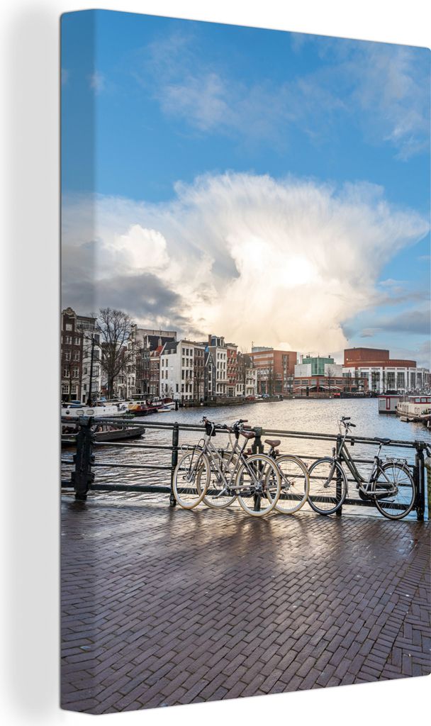 OneMillionCanvasses - Leinwandbilder - 90x140 cm, Amsterdam - Fahrrad - Wolken, Wandbilder Kunstdruck Wanddekoration - Wandschmucke - Schlafzimmer