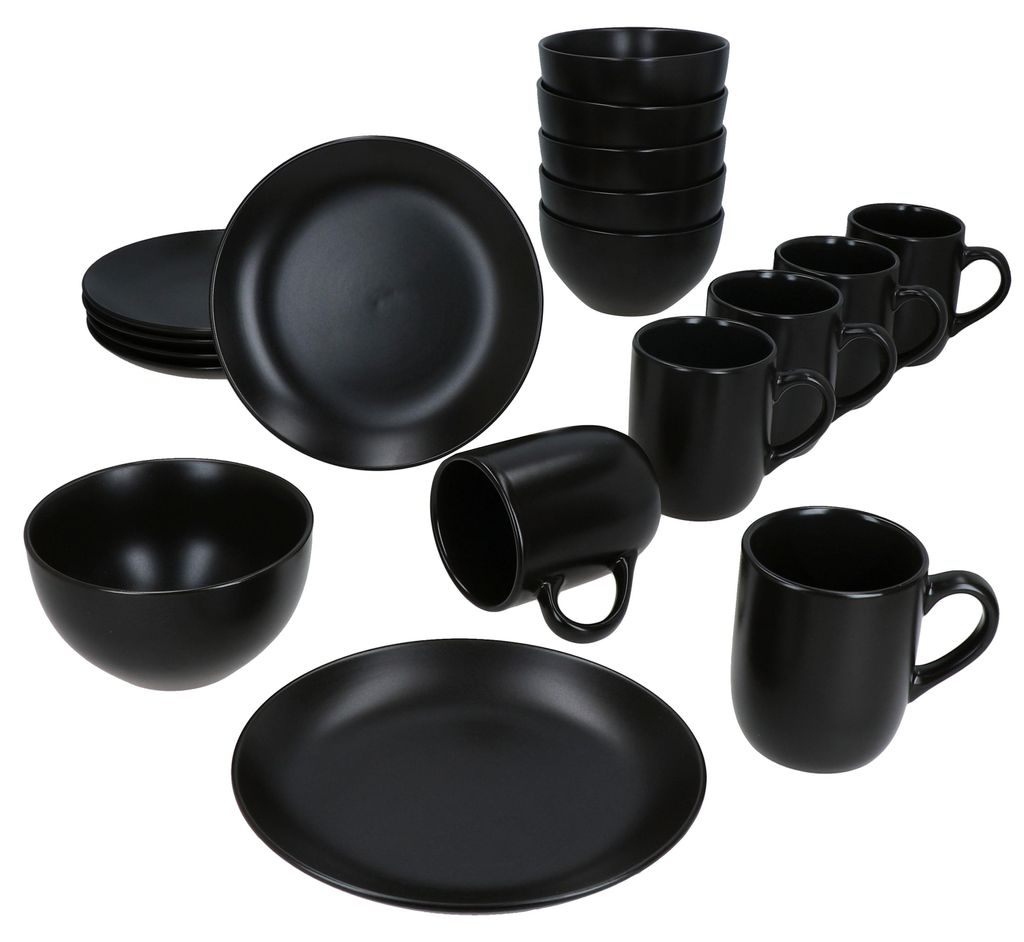18tlg Frühstücksset Panther Steingut schwarz 6 Personen Produktbild 