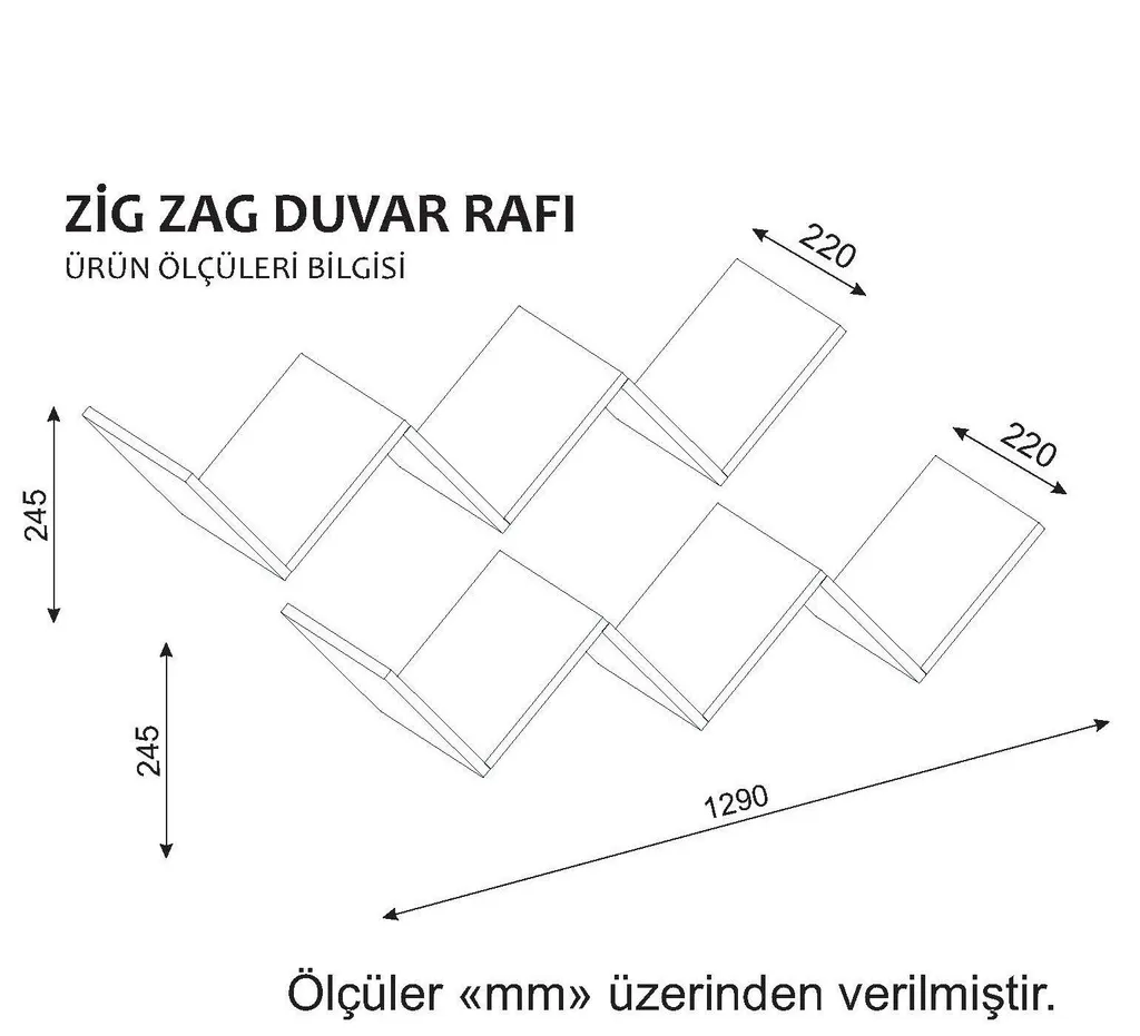 Étagère Murale Gain de Place Blanche Zig Zag pour Petits Espaces - 129cm