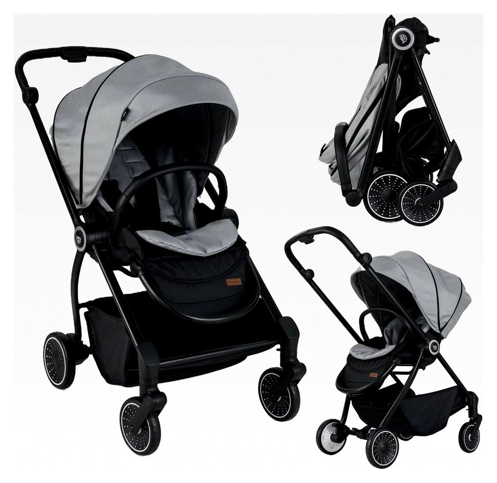 Kinderwagen mit umkehrbarem Sitz, zusammenklappbarer Reisebuggy mit verstellbarer Rückenlehne, Verdeck, Fußstütze und großem Korb, Buggy für N...