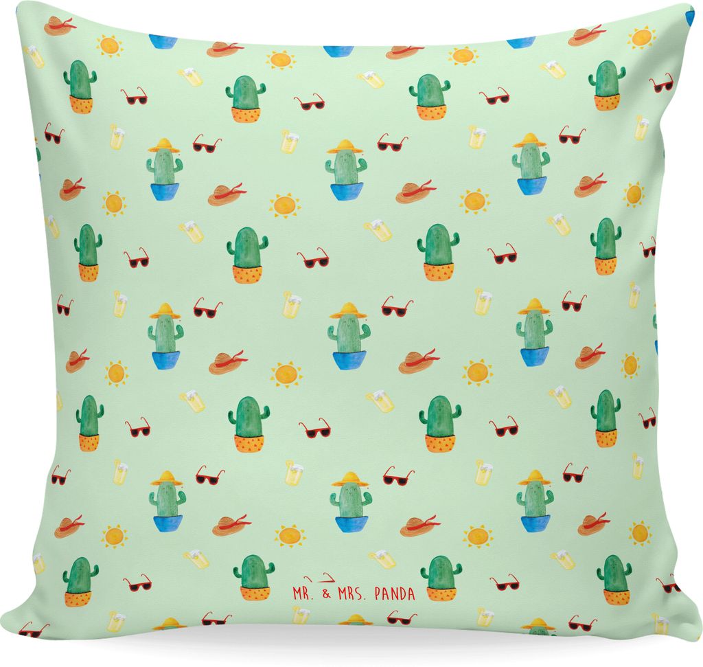 Mr. & Mrs. Panda Sofakissen Kaktus Sonne - Grün - Geschenk, Kakteen, Motivation, Zierkissen, Dekokissen Sofa, kuschelkissen 40x40, Polster, Freund...