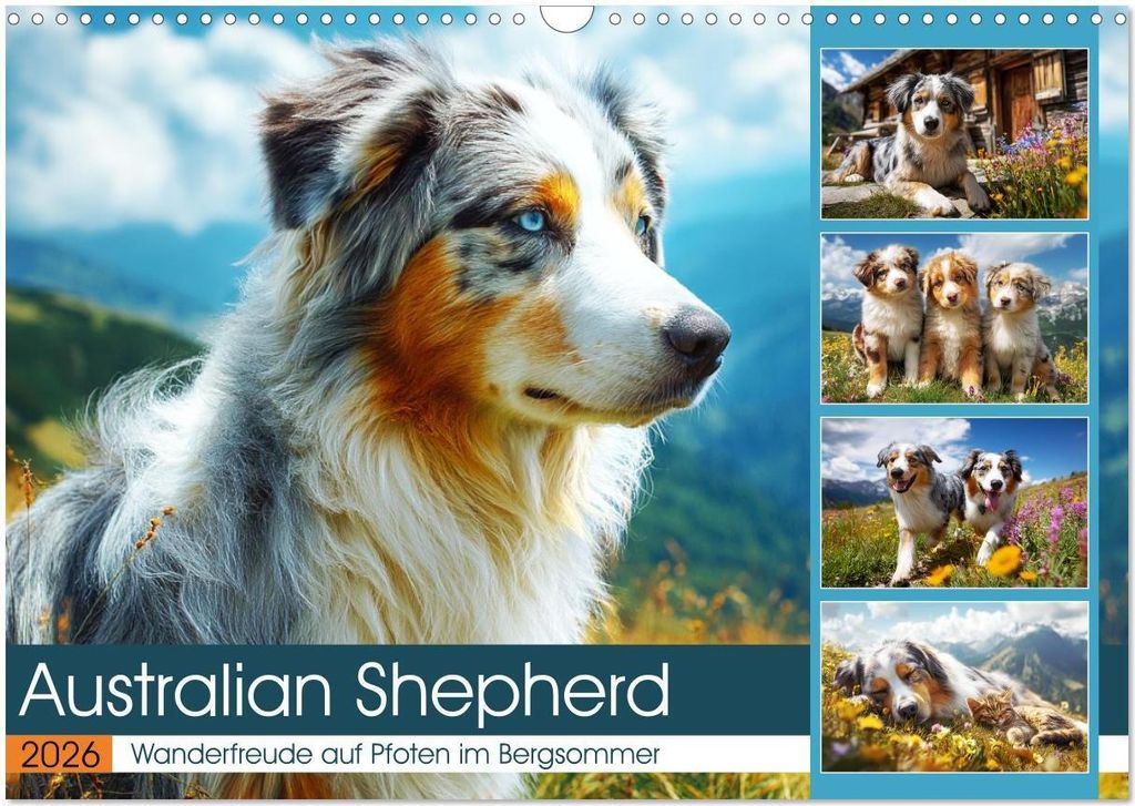 Australian Shepherd. Wanderfreude auf Pfoten im Bergsommer (Wandkalender 2026 DIN A3 quer), CALVENDO Monatskalender