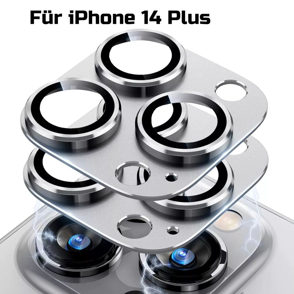 2x Kameraschutz für Apple iPhone 14 Plus Aluminium Schutz in Silber