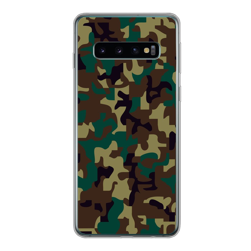 MuchoWow Handyhülle Schutzhülle Hülle für Samsung Galaxy S10 Camouflage-Muster mit dunklen Farben Silikon Softcase Handy Hülle - Handytasche