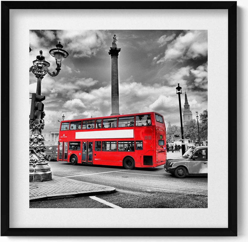 Londoner Alltagsleben– Wandbild mit Rahmen – Gerahmtes Bild – Wanddekoration – 50x50 cm – Schwarz Rahmen