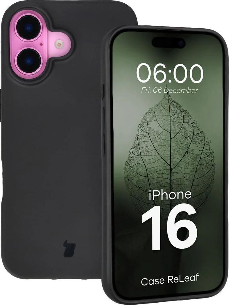 Recycelte Handyhülle Bizon ReLeaf für iPhone 16, Schwarz