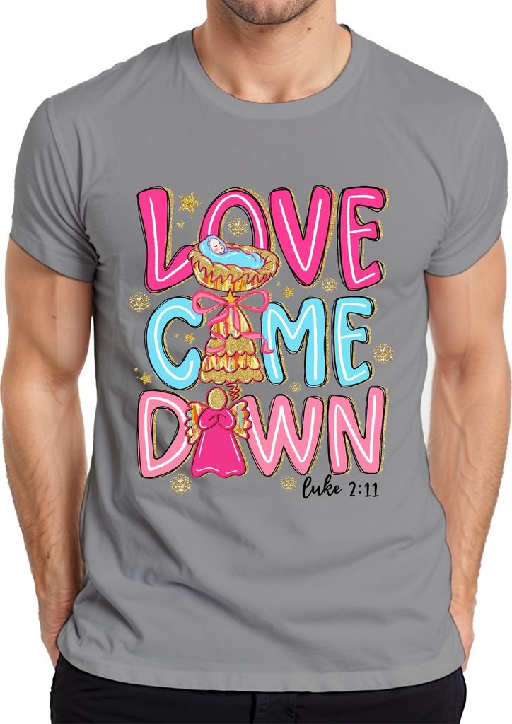 Love Come Down Jesus Krippe Engel Weihnachten Glitzer Pastell Herren T-Shirt, Grau, XL