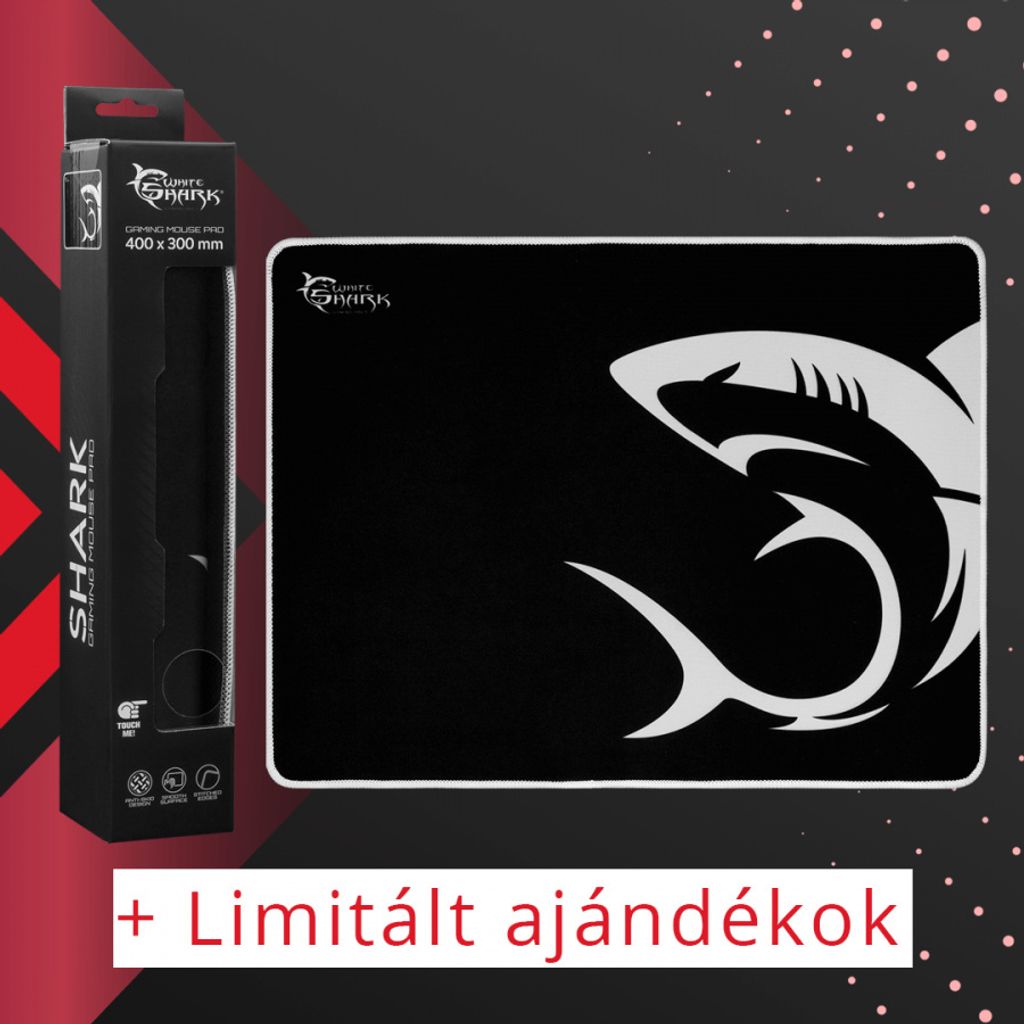 White Shark "Shark" Gamer Mauspad, 400X300mm, rutschfeste Sohle