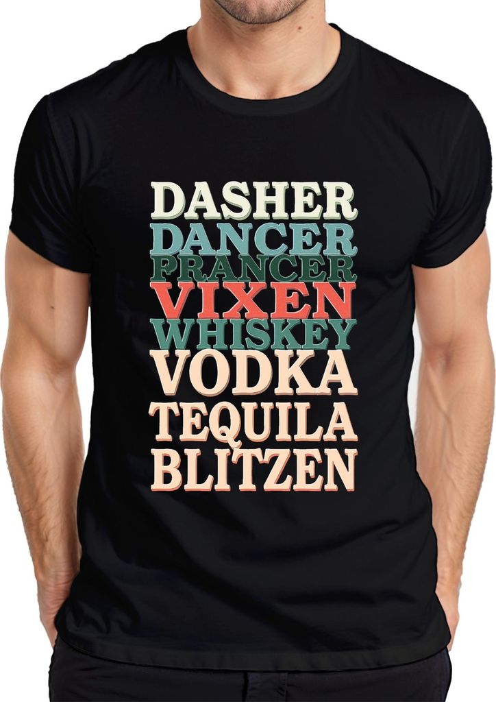Dasher Dancer Prancer Vixen Whiskey Weihnachtsparty Lustig Retro Herren T-Shirt, Schwarz, S