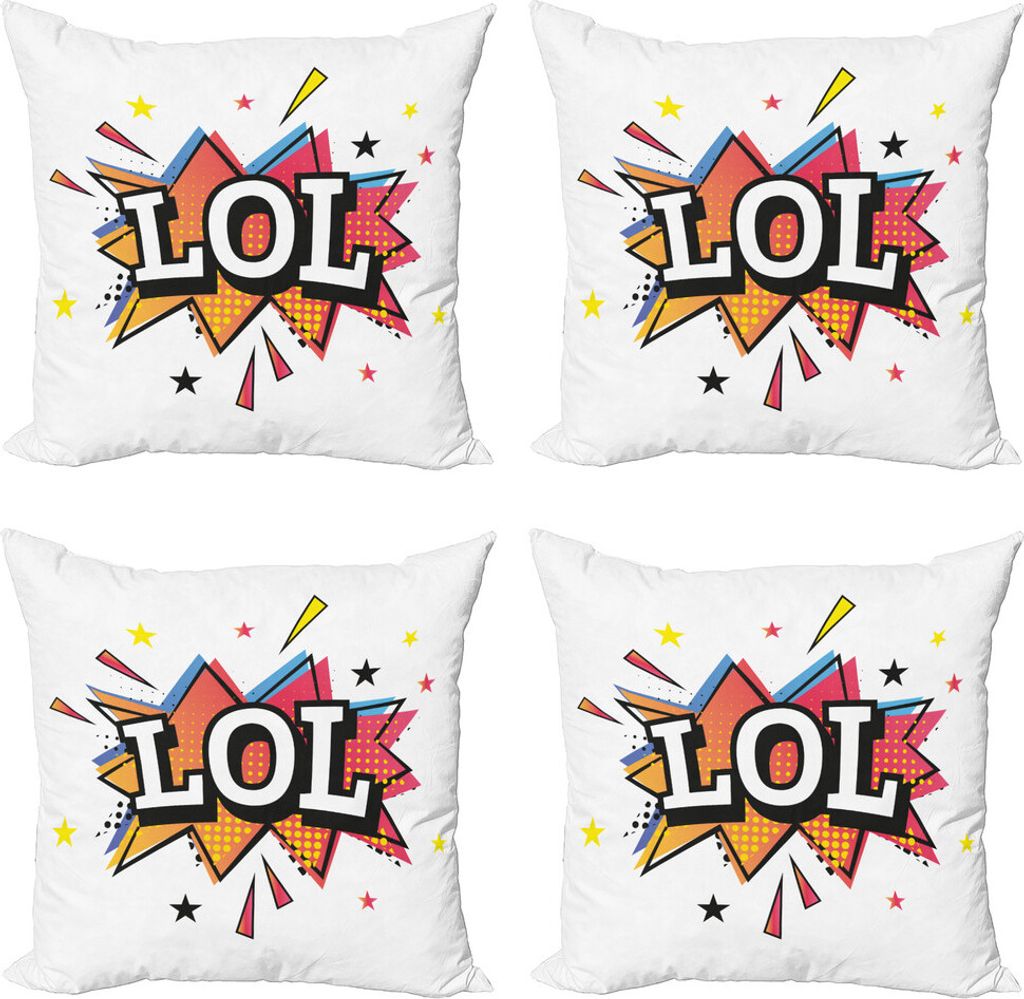 ABAKUHAUS LOL Kissenbezug Set (4 Stück), Sprechblase Bunte Sterne, Moderner Doppelseitiger Digitaldruck, 50 cm x 50 cm, Mehrfarbig