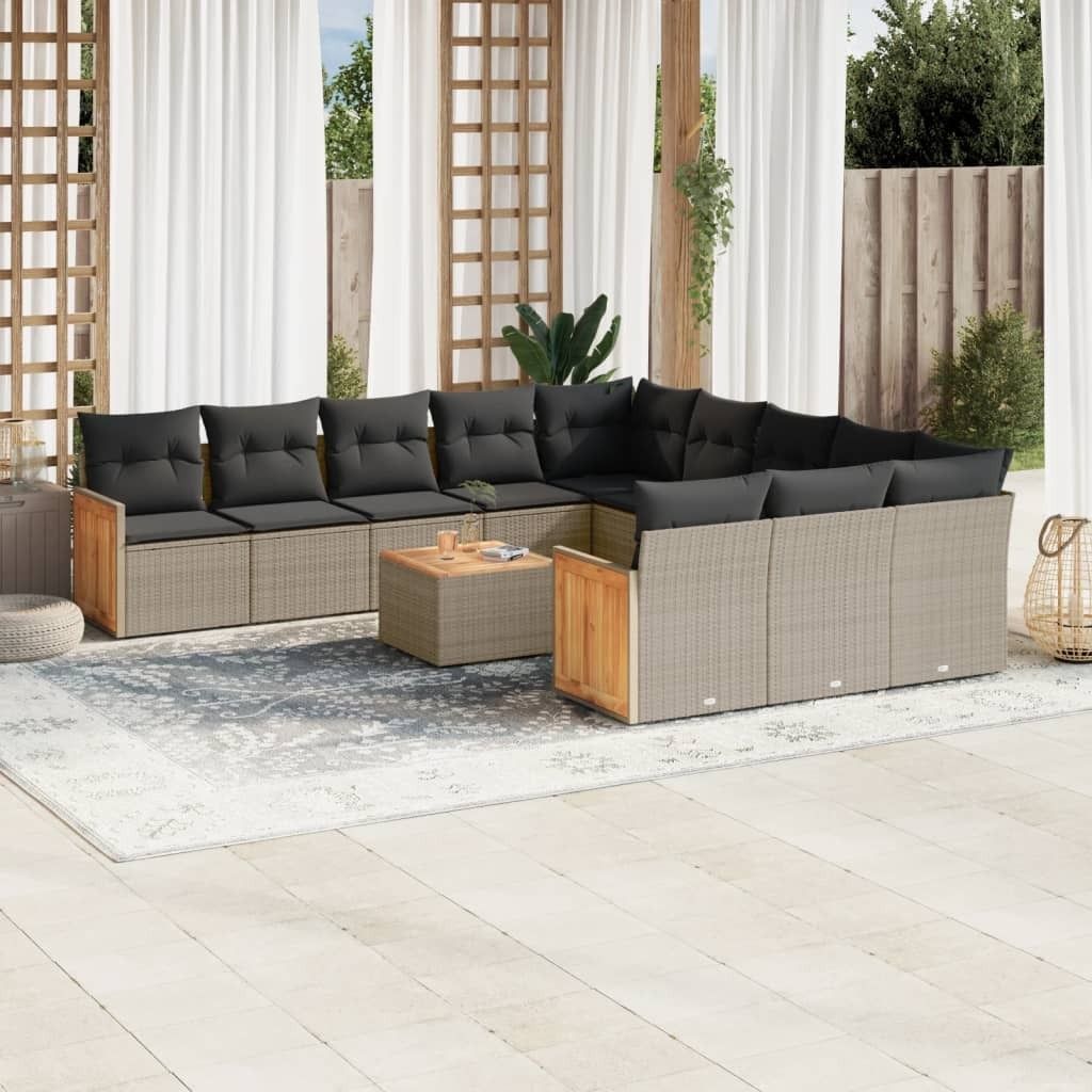 Maison Exclusive - 12-tlg. Garten-Sofagarnitur mit Kissen Grau Poly Rattan