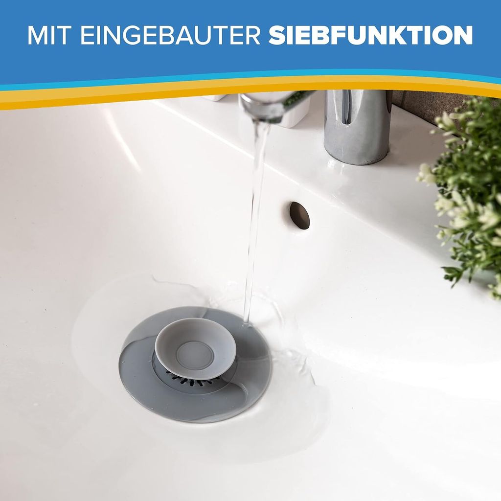 Universal Abflussstopfen - Waschbeckenstöpsel mit Haarsieb Produktbild 4