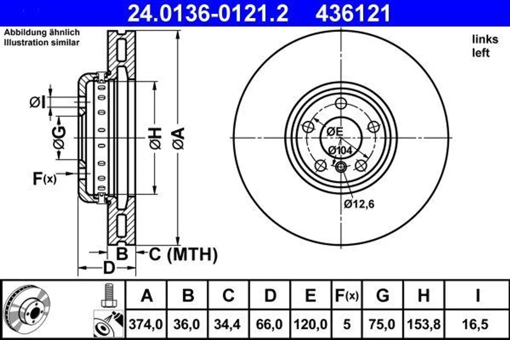 Disque de frein ATE traité anti-corrosion 34116783777 BMW Série 5 7