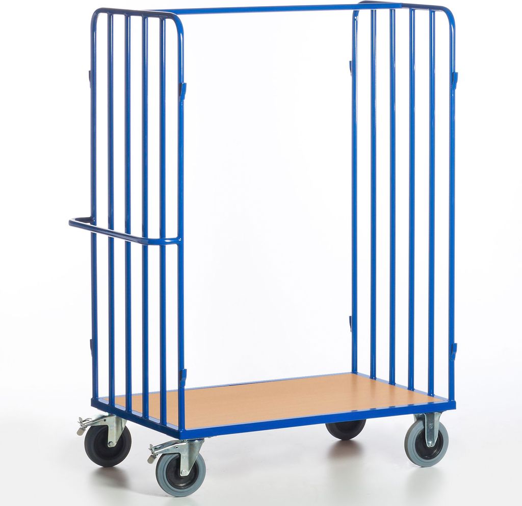 Rollcart Paketwagen 1880mm hoch 2 Wände offen mit Ladefläche im Buchendekor 1000x700mm