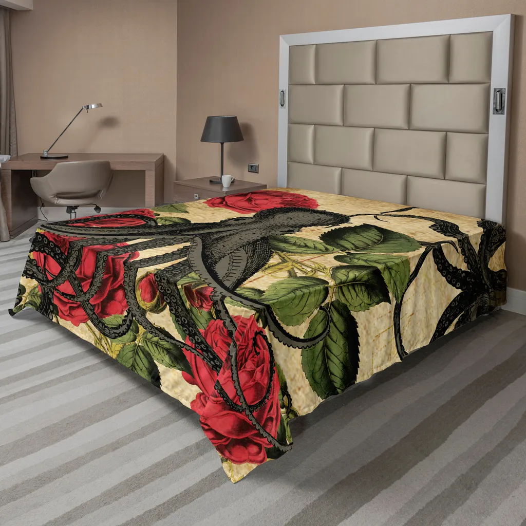 Drap plat pieuvre Abakuhaus motif floral nostalgique 275x260cm gris