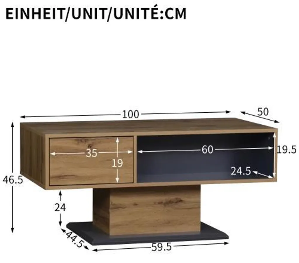 Table basse jaune anti-désordre, rangement double face design moderne