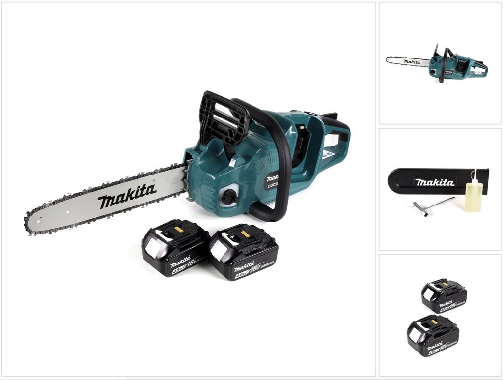 Makita DUC 355 M2 Akku Kettensäge 36V ( 2x18V ) Brushless 35 cm + 2x 4,0 Ah Akku - ohne Ladegerät