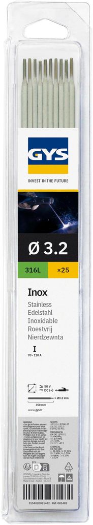 25 électrodes 316L Inox Ø 3.2 GYS 081482 Image du produit 