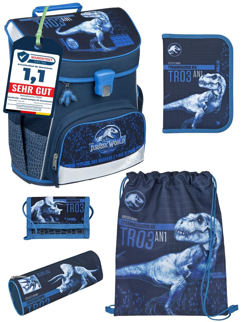 Scooli Ranzen-Set 5-teilig JURASSIC WORLD DINOSAURIER Schulranzen-Set mit Federmäppchen