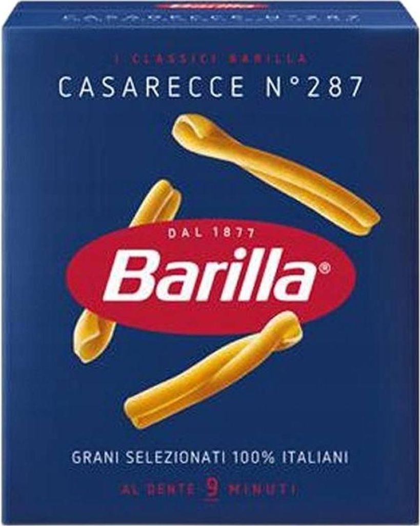 A box of Barilla Casarecce pasta.