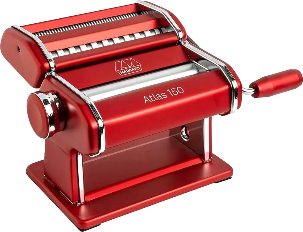 Machine manuelle à pâtes et spaghetti rouge avec rouleaux réglables
