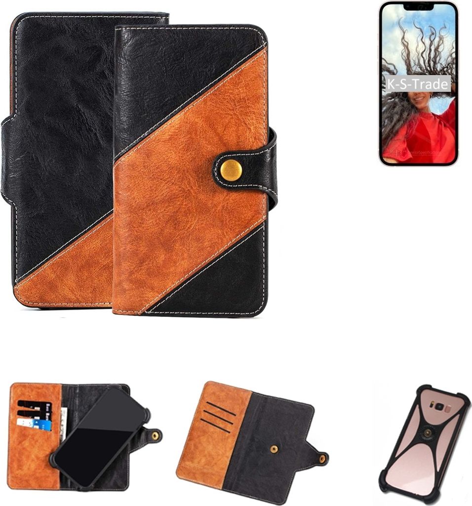 K-S-Trade Handyhülle Schutzhülle Bookstyle Case Wallet-Case kompatibel mit Apple iPhone 13 Handy Cover Bumper Klapphülle schwarz hellbraun 1x