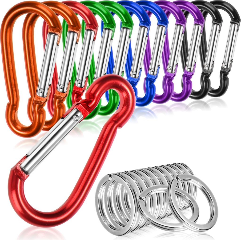 com-four® 12x Karabiner klein mit Schlüsselring, Produktbild 