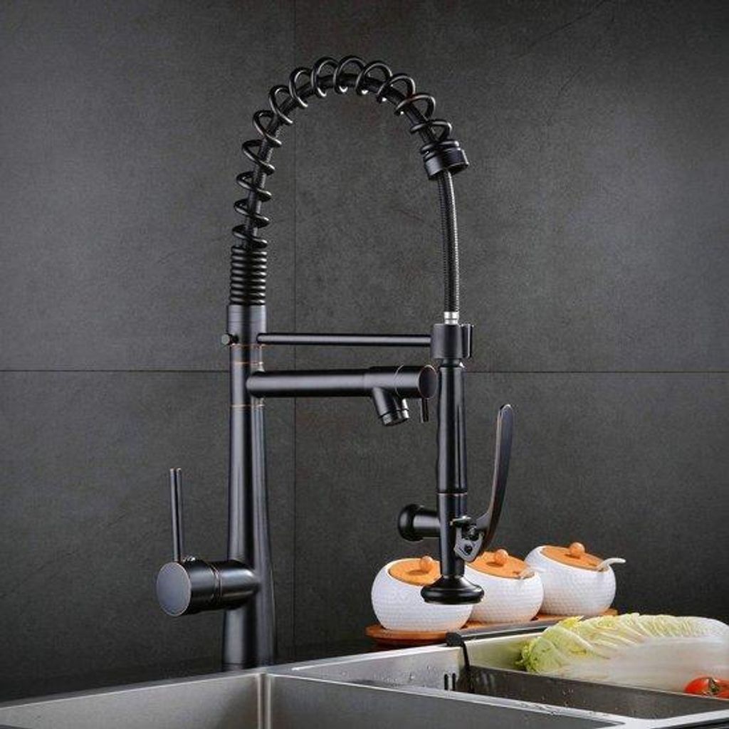 Dreh- und Drehfunktion mit ausziehbarer Sprühfunktion - doppelte Funktion - geöltes Messing (schwarz) - Moderne Küchenarmatur mit zusätzlicher ...