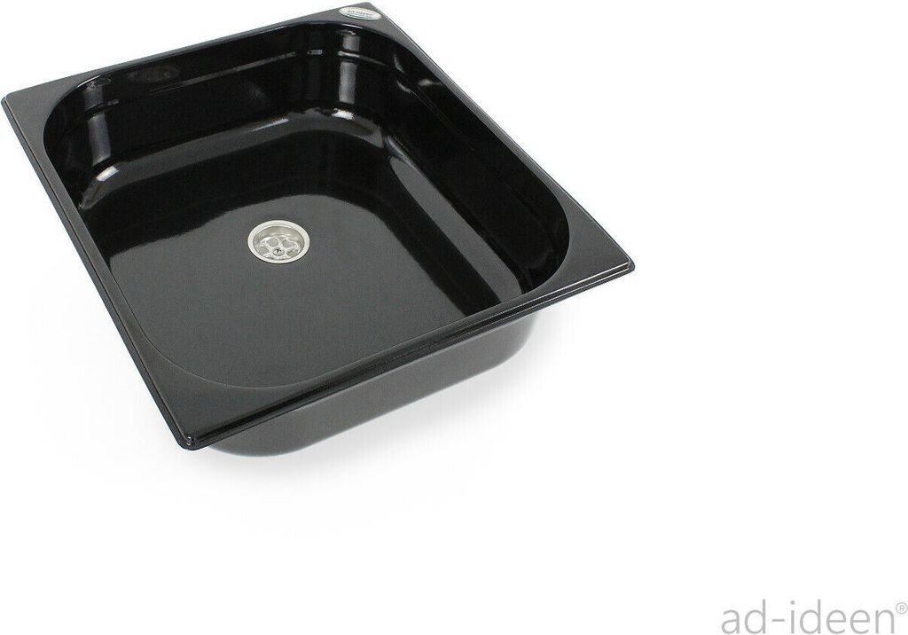 Edelstahl Spülbecken schwarz Camping Spüle Waschbecken 354x325x100 mm + Ablauf