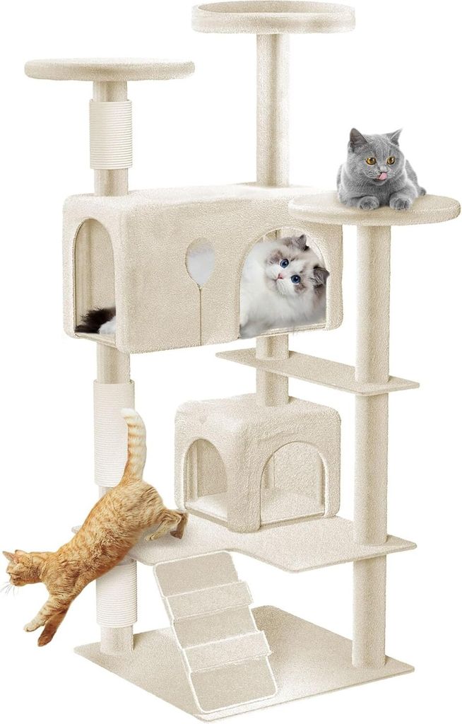 JOIEYOU Kratzbaum Groß Katzenkratzbaum 49 x 49 x 130 cm XXL Katzenbaum mit Sisal-Säulen & Katzenhöhle, Anti-Rutsch Beige Aktivitätskratzbäume ...