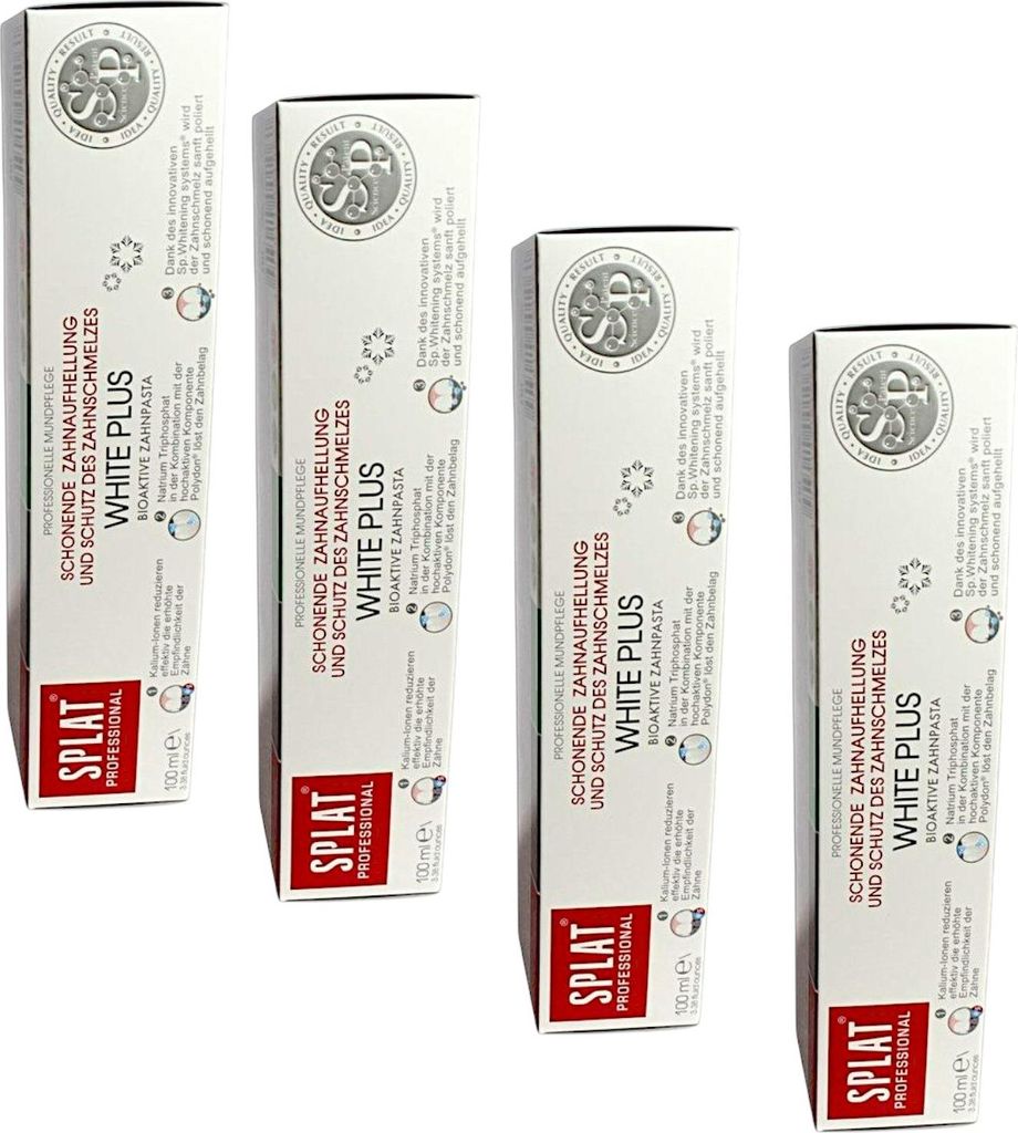 Splat White Plus Zahnpasta 4x 100ml Zahnschmelzschutz für Produktbild 