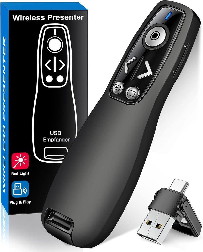 Moderator USB C, 2,4 GHz Wireless PowerPoint -Fernbedienung über & C -Empfänger, Red Zeigerpräsentationen, Präsentation, Präsentation