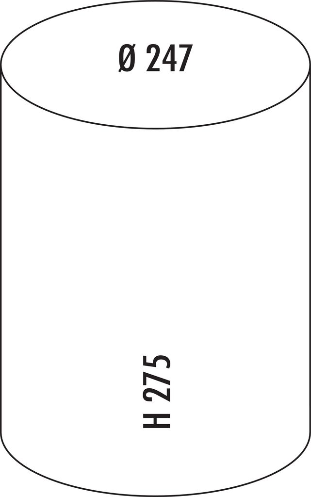 A line drawing of a cylindrical container with dimensions indicated.
