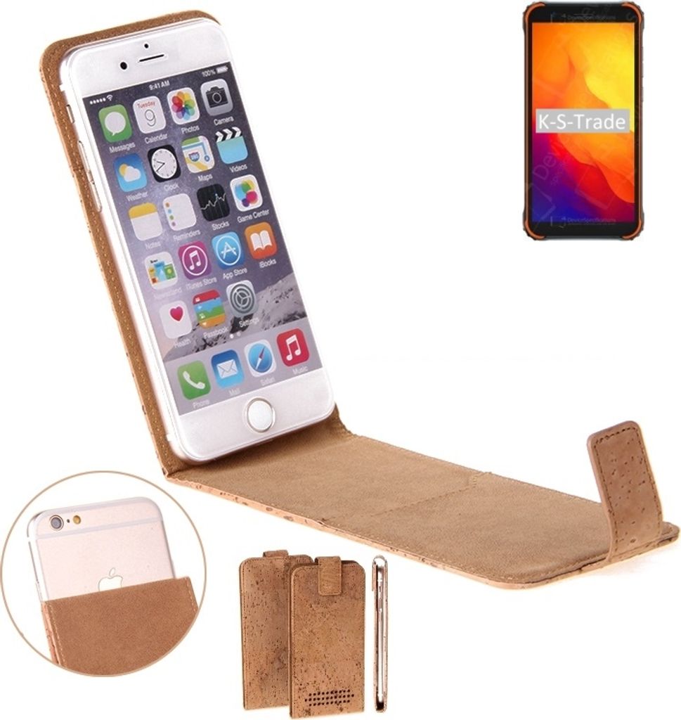 K-S-Trade Handyhülle kompatibel mit Blackview BV4900S Kork Hülle Flipstyle Case Schutzhülle Kork Case Hülle Flip cover Klapphülle Klapp, braun 1x