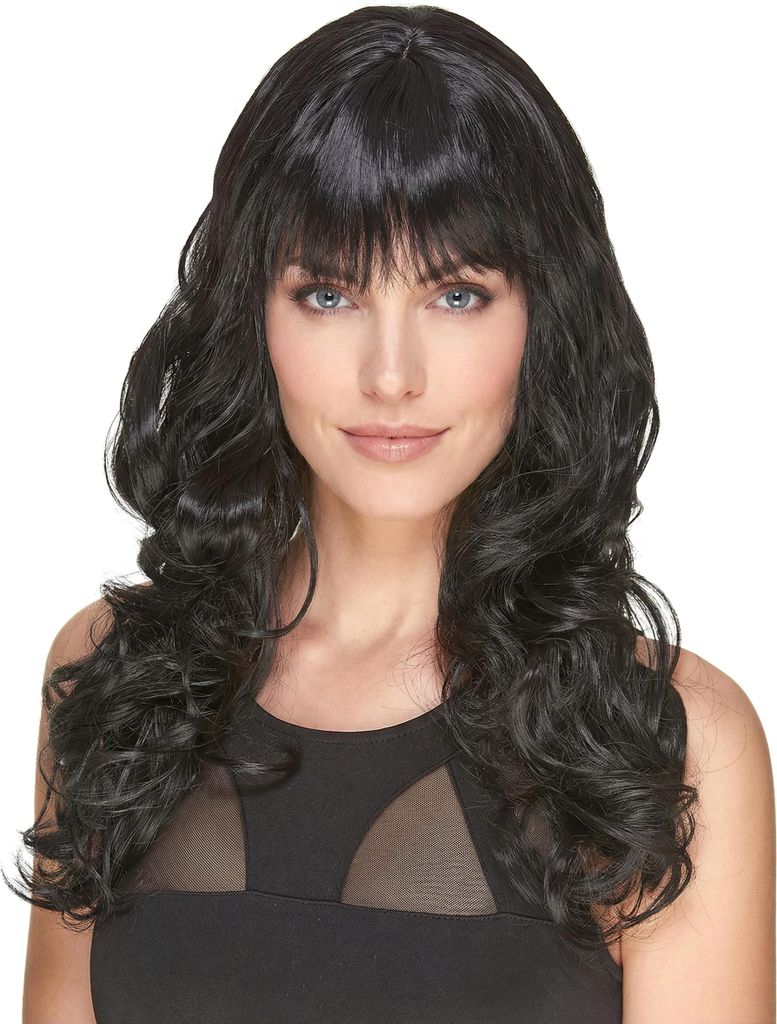 Deluxe Perücke schwarzes gewelltes Haar mit Pony Produktbild 