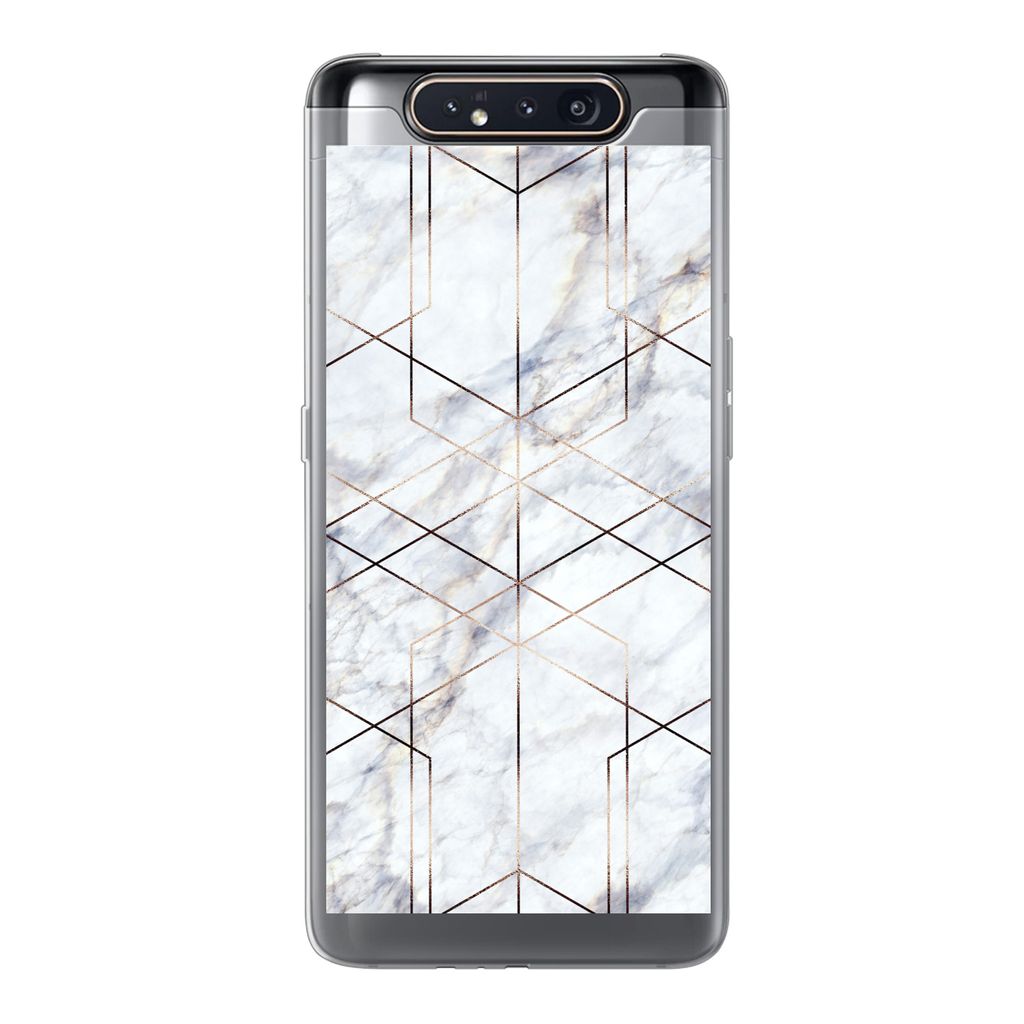 MuchoWow Handyhülle Schutzhülle Hülle für Samsung Galaxy A80 Marmor - Gold - Weiß Silikon Softcase Handy Hülle - Schutzdeckel