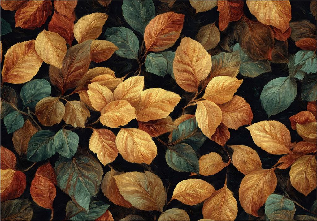 Fototapete Blätter Natur Herbst - 400x280 cm - Vliestapete Wohnzimmer Schlafzimmer - Vinyl Fototapete Bunt - 16355VX8