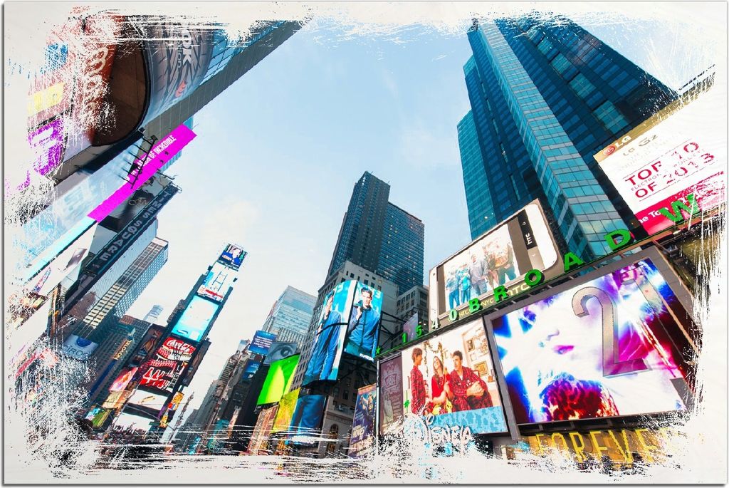 Kunstdrucke Wandbilder Holz in : Brillante Farben, Größe 60 x 90 cm Motiv Times Square in New York