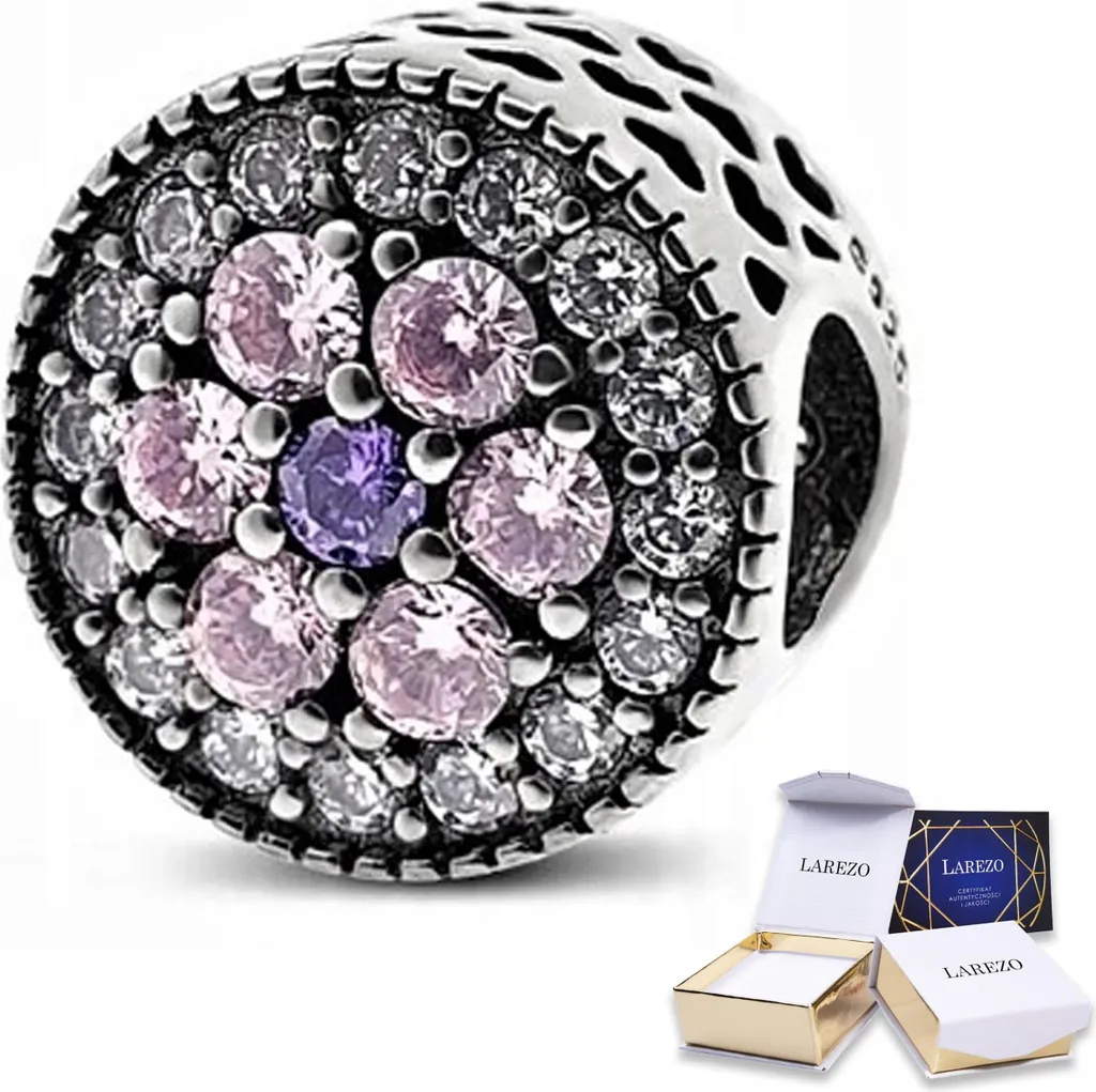 Charm Argento 925 Fiore Viola con Zirconi - Gioiello Natura Glamour