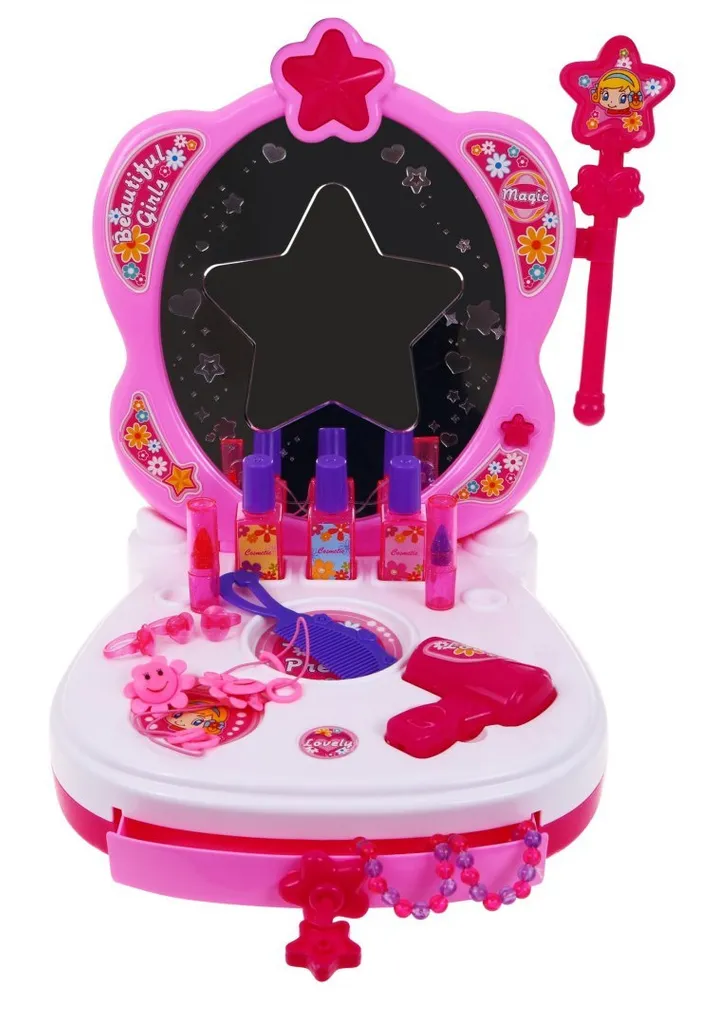 Coiffeuse portable interactive pour enfant avec 15 accessoires roses