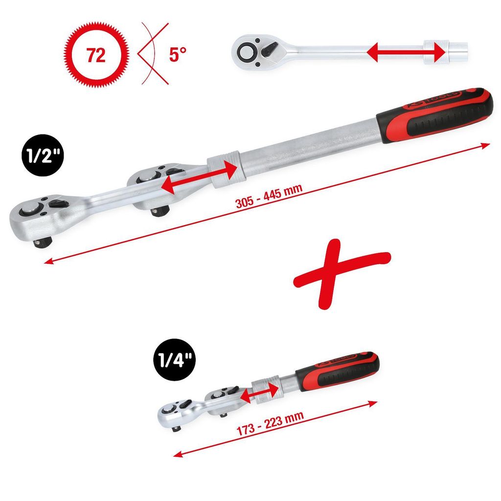 KS Tools 1/4" + 1/2" teleskopická reverzibilná račňová Obrázok produktu 