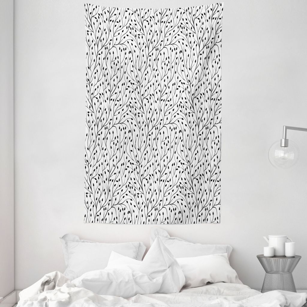 ABAKUHAUS Schwarz und weiß Wandteppich und Tagesdecke, Hochzeit Flora aus Weiches Mikrofaser Stoff Waschbar ohne Verblassen Digitaldruck, 140 x 23...