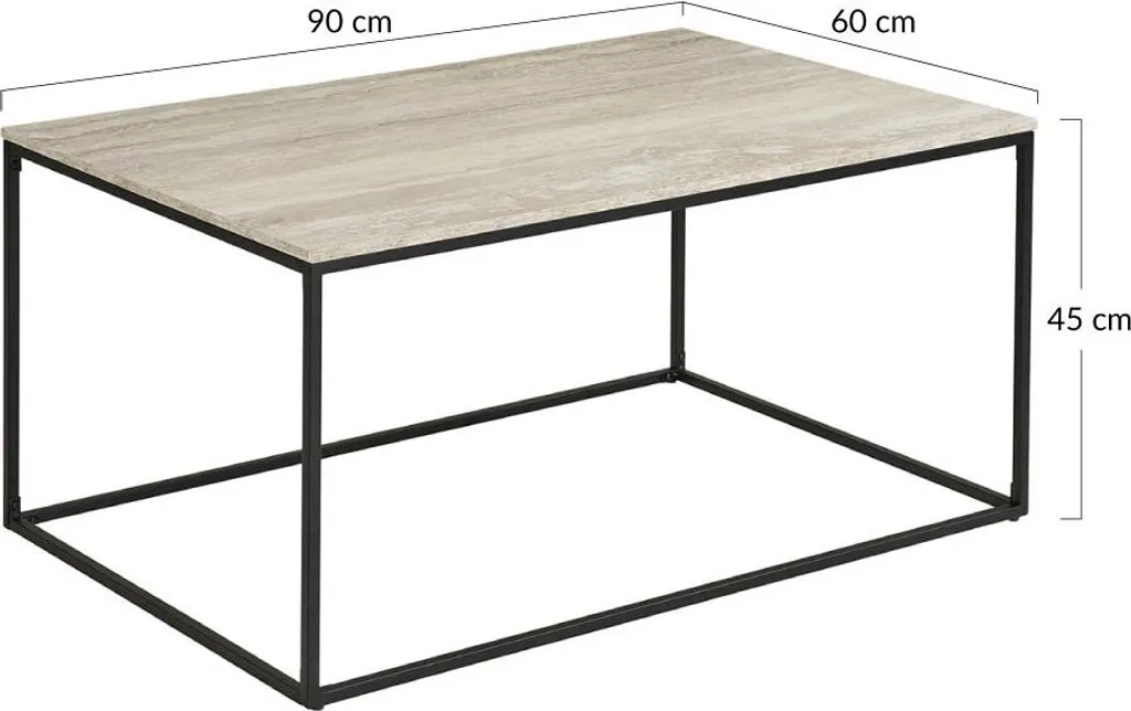 Table basse Maya Lisa Design plateau effet travertin beige 90 cm