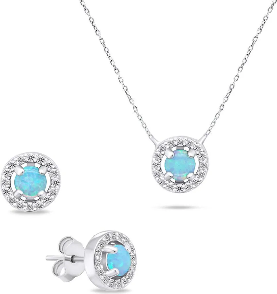 Incantevole set di gioielli in argento opalino SET225WLB (orecchini, collana)