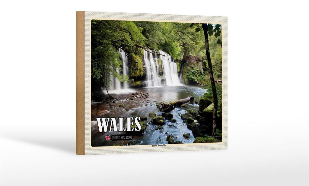 Holzschild Reise 18x12 cm Wales United Kingdom Brecon Wasserfälle