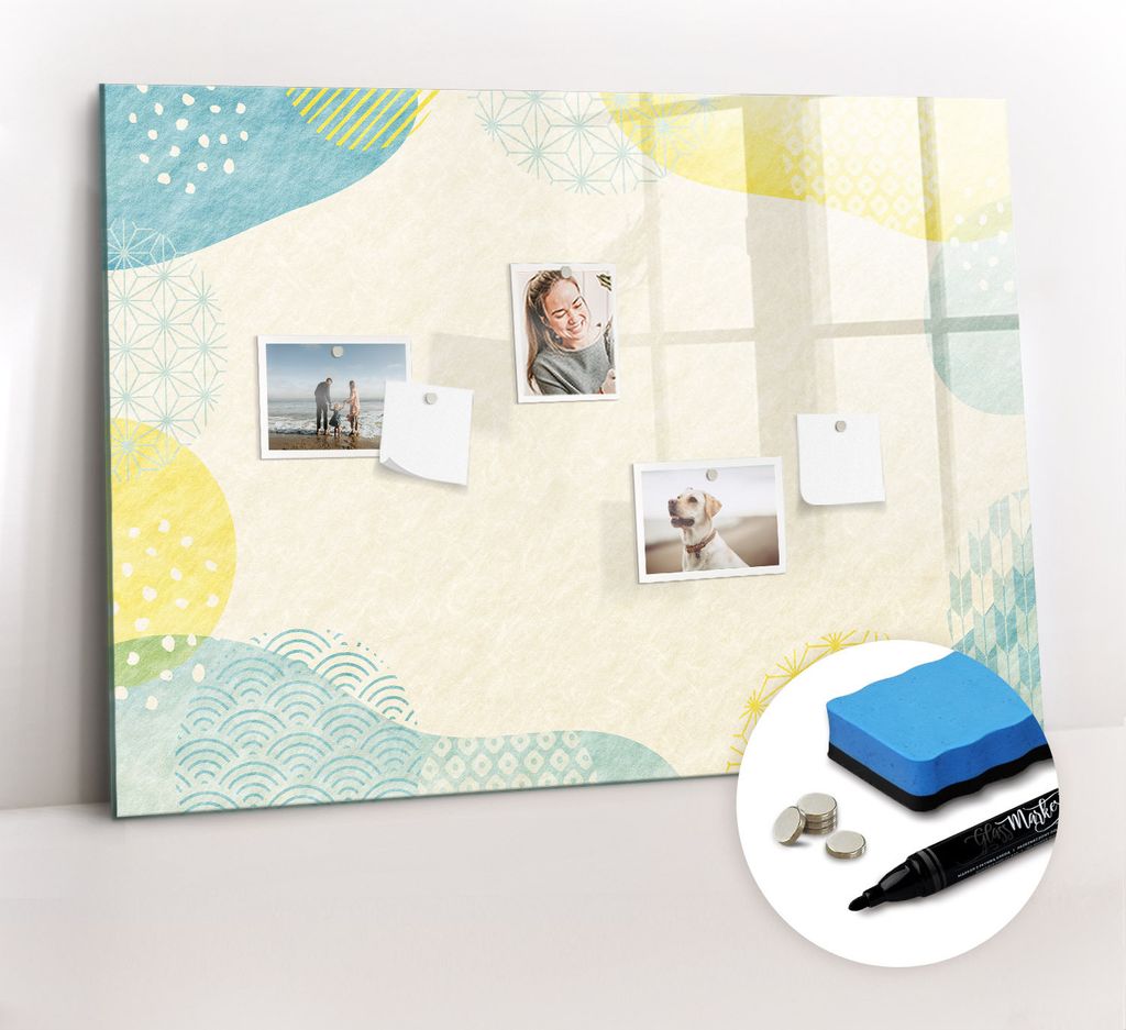 Magnetpinnwand Memoboard - Zubehörsatz - Schwarzer Marker + Schwamm + Magnete - 100 x 70 cm - Rahmen mit Mustern