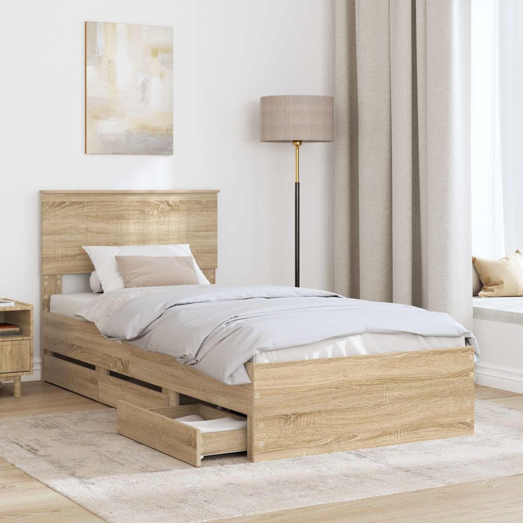 (Design 2026) Bettrahmen Sonoma-Eiche 90 x 200cm Ingenieurs Holz - HOMMIE 685098 - Klassische BettenJugendbett Tagesbett