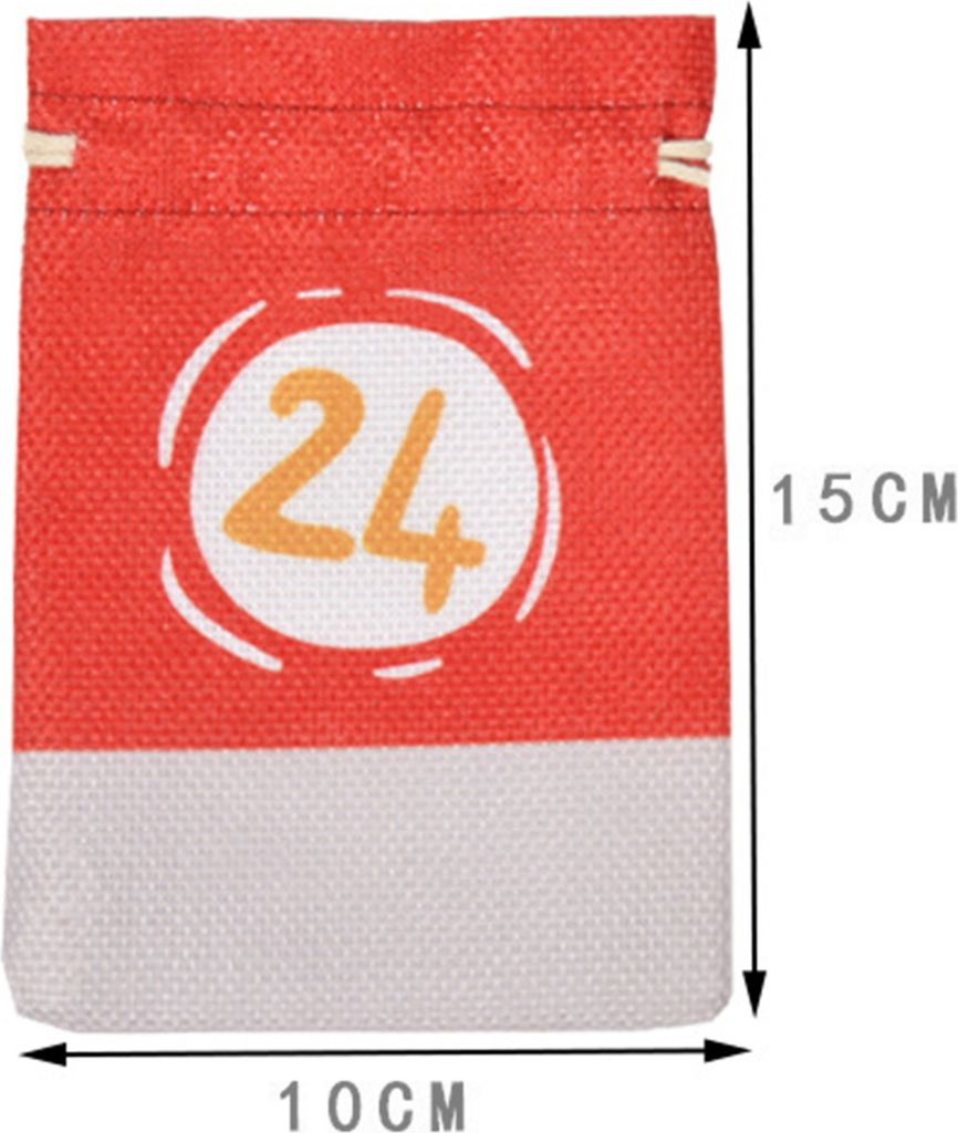 24 Stück Weihnachts-Adventskalender-Beutel zum Selbermachen, Geschenkbeutel mit Kordelzug, Countdown 1–24, Zahlendruck-Anhänger, Kalendertasche