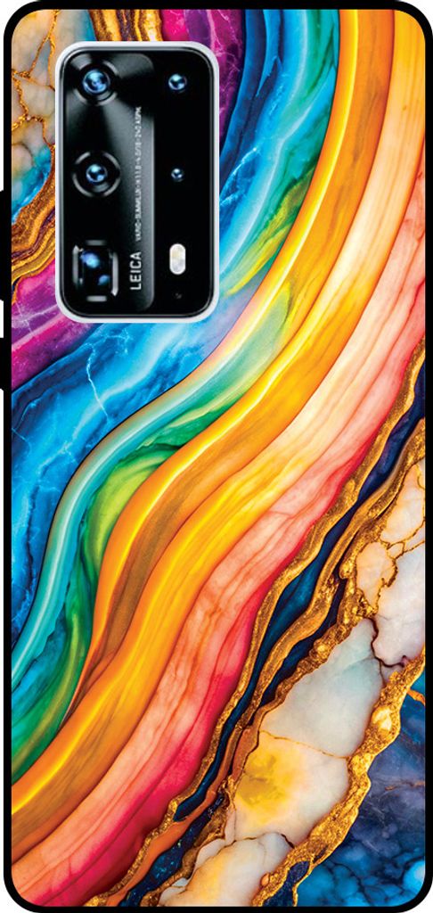 Smartphonica Telefon Fall geeignet für Huawei P40 Pro Plus mit Regenbogen Gold Marmor Print - TPU Backcover Fall Regenbogen Gold Marmor Design
