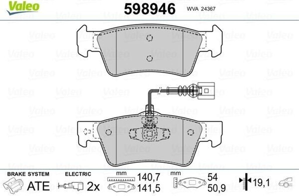 VALEO 598946 Bremsbelagsatz, Scheibenbremse OE 7L6698451 kompatibel mit Touareg